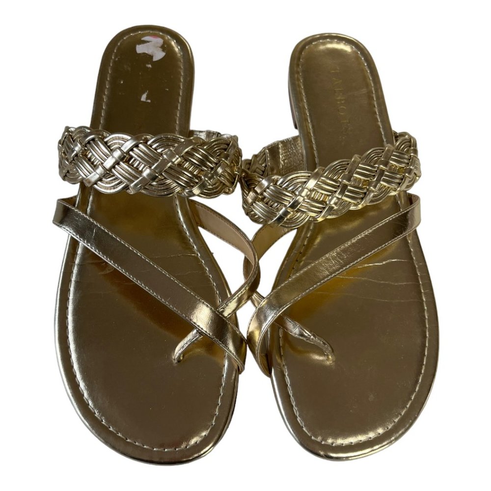 Talbots gold metallic slip on flats sandals braided strap sz 9 womens - Picture 3 of 9